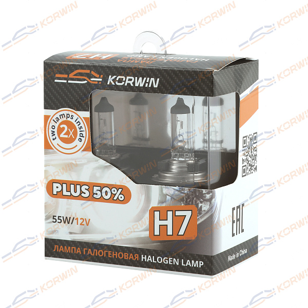 лампа галогенная (h7 12v 55w p43t plus 50% ) korwin kwyn0058 оптом от производителя по низким ценам