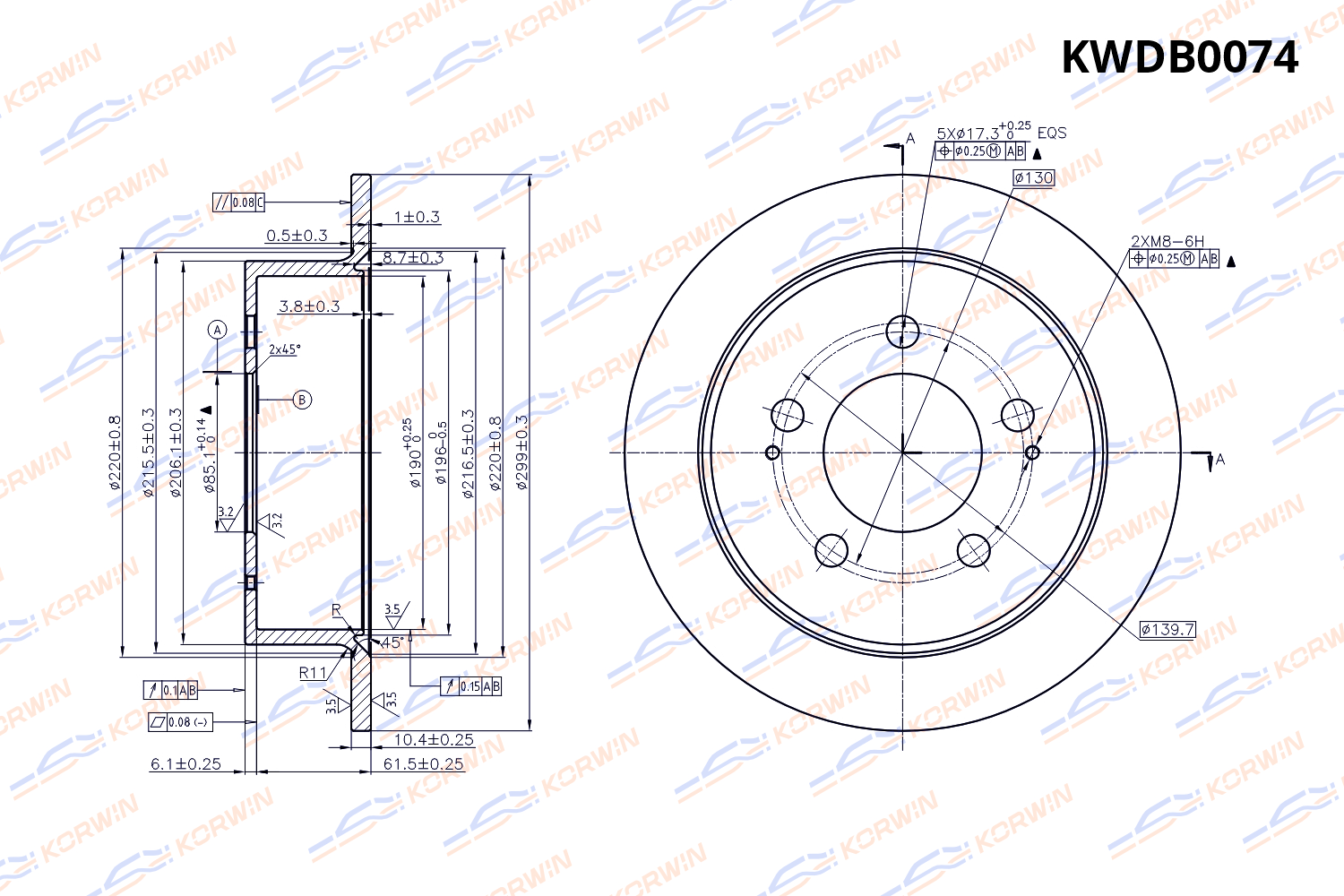 Диск тормозной KORWIN задний KWDB0074