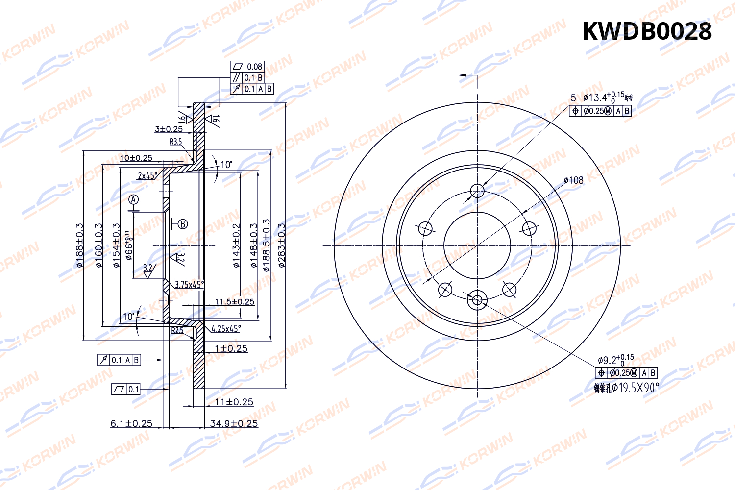 Диск тормозной KORWIN задний KWDB0028