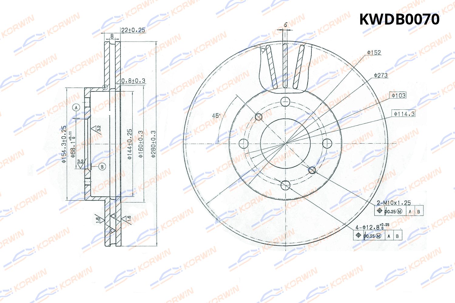 Диск тормозной KORWIN задний KWDB0070