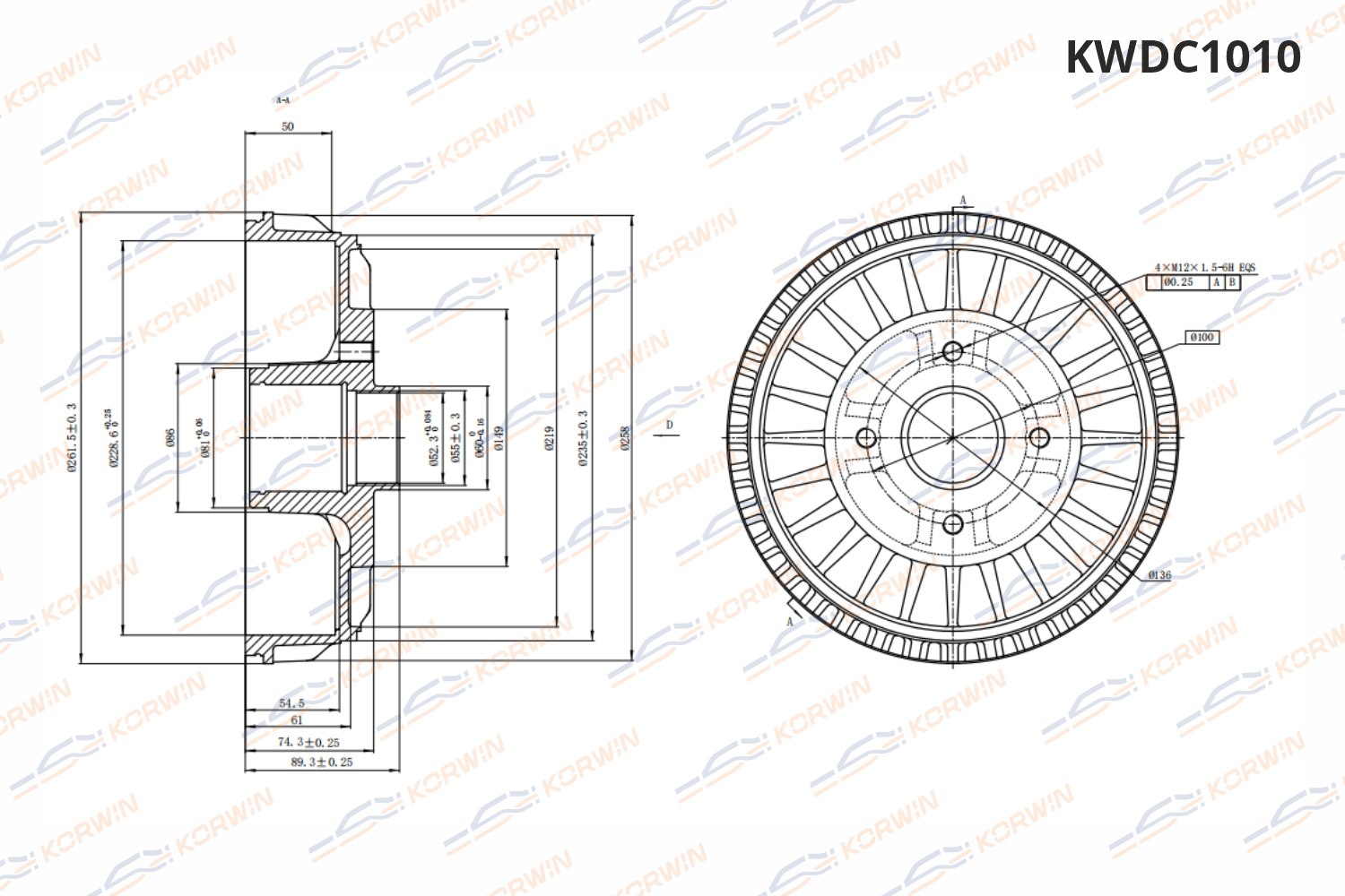 Барабан тормозной задний KWDC1010
