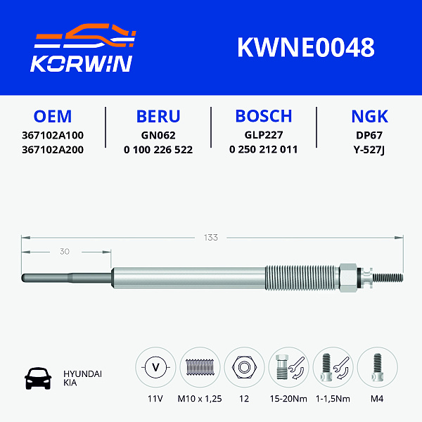 свеча накаливания korwin kwne0048 оптом от производителя по низким ценам
