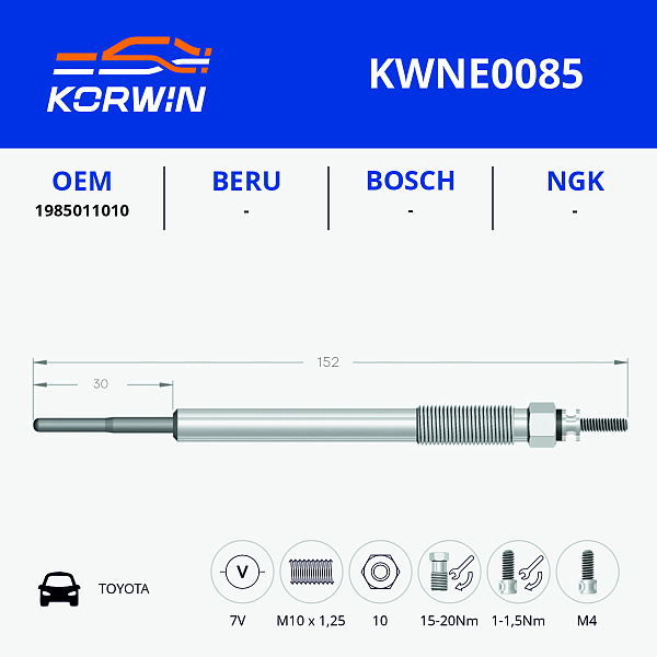 свеча накаливания korwin kwne0085 оптом от производителя по низким ценам