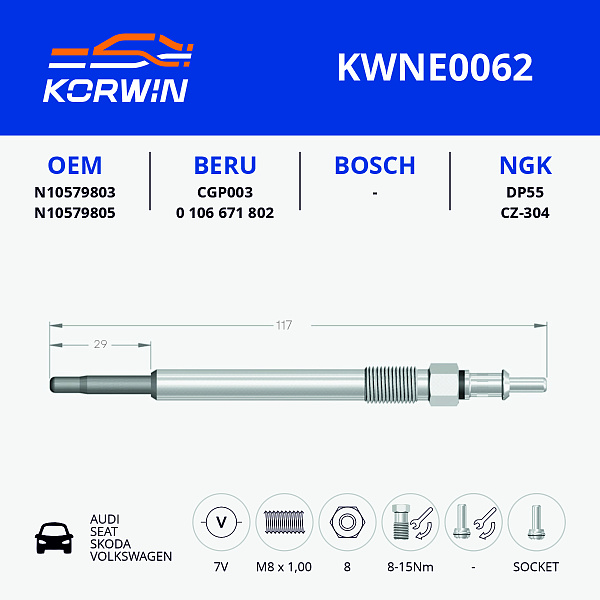 свеча накаливания korwin kwne0062 оптом от производителя по низким ценам